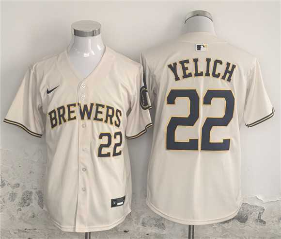 Men's Milwaukee Brewers #22 Christian Yelich Cream Home Limited Stitched Jersey,We sell and wholesale Men's Milwaukee Brewers #22 Christian Yelich Cream Home Limited Stitched Jersey on line form chian!